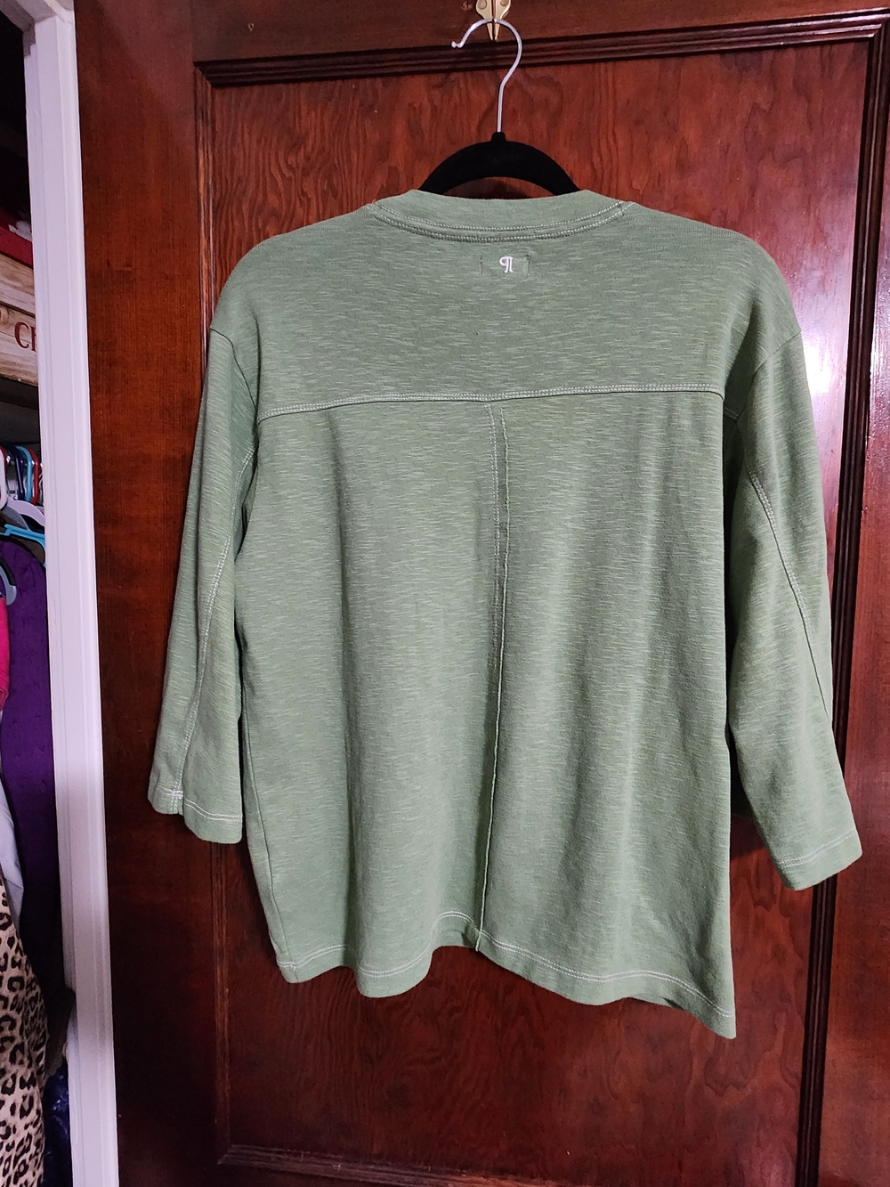 NWT Anthropologie Pilcro 3/4 Sleeve Varsity Tee XS Green Pink 25 - Picture 3 of 5
